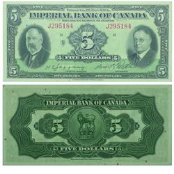 1934 Imperial Bank of Canada $5. 375-22-04, Jaffray-Rolph, PMG GUNC-66, EPQ.  S/N: J295184. Single H