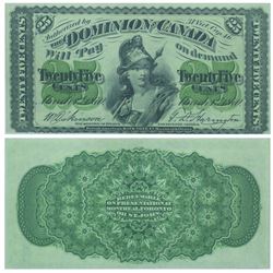 1870 Dominion of Canada 25c. DC-1c, Plain Series, BCS AU-55, Original.