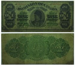 1878 Dominion of Canada $1. DC-8f-i, Lettered Boarder, Payable at Toronto, PMG F-15.  S/N: 502959.  