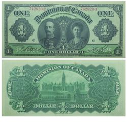 1911 Dominion of Canada $1.  DC-18d-i, Black Line, BCS UNC-60, Original.  S/N: 742820-X. Single high