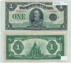 1923 Dominion of Canada $1. DC-25o, Black Seal, EF-AU. S/N: E8459768. An original note