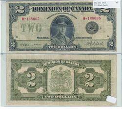 1923 Dominion of Canada $2.  DC-26l, Black Seal, Group 4, VF.  S/N: W-188065.