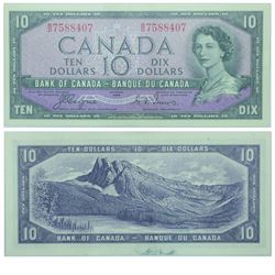 1954 Bank of Canada Devil's Face $10. BC-32a, Prefix B/D, BCS CUNC-63, Original.  S/N: B/D7588407