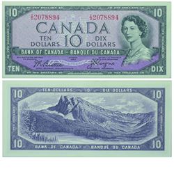 1954 Bank of Canada Devil's Face $10. BC-32b, Prefix I/D, PMG GUNC-65, EPQ.  S/N: I/D2078894