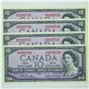 Image 1 : 1954 Bank of Canada $10 consecutively numbered A/V2292735 to A/V2292738.  Uncirculated or better con