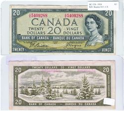 1954 Bank of Canada Devil's Face $20. BC-33b, Beattie-Coyne, AU.  S/N: C/E5409288