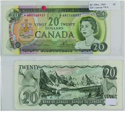 1969 Bank of Canada $20 Replacement note. BC-50bA, Prefix *WN, EF. S/N: *WN1168937.