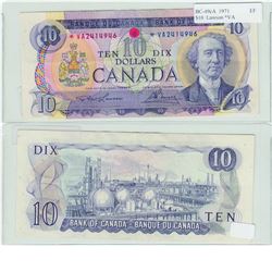 1971 Bank of Canada $10 Replacement note. BC-49cA, Prefix *VA, EF. S/N: *VA2414946. An original exam