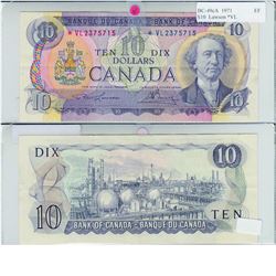 1971 Bank of Canada $10 Replacement note. BC-49cA, Prefix *VL, EF.  S/N: *VL2375715. An original exa