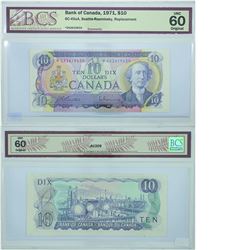 1971 Bank of Canada $10 Replacement note. BC-49aA, Prefix *DA, BCS UNC-60, Original.  S/N: *DA261963