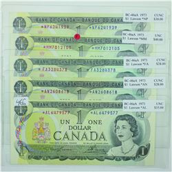 5 different 1973 First Generation Replacement Notes with 5 different prefixes all in UNC or Better c