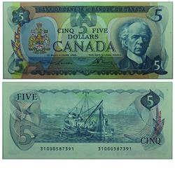1979 Bank of Canada $5 Replacement note.  BC-53aA, PMG GUNC-66, EPQ. S/N: 31000587391. Pop=9