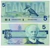 Image 1 : 1986 Bank of Canada $5 Changeover note. BC-56a-i, Prefix EOH with Blue BPN, EF-AU. S/N: EOH6827596. 