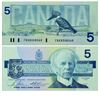 Image 1 : 1986 Bank of Canada $5 Replacement note. BC-56cA, Prefix FNX, Almost UNC. S/N: FNX8308060. A respect