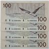 Image 1 : 1988 Bank of Canada $100 lot of four with consecutive serial numbers. BC-60c, UNC. S/N: BJJ8883882 -