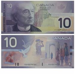 2001 Bank of Canada $10. BC-63a, Prefix FDY, PMG GUNC-66, EPQ. S/N: FDY0279751.