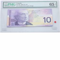 2001 Bank of Canada $10. BC-63b, Prefix FEE printed in 2001, PMG GUNC-65, EPQ.  S/N: FEE0021304