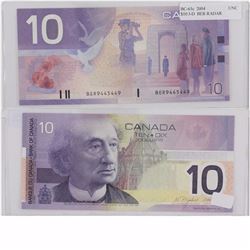 2001 Bank of Canada $10 RADAR. BC-63c, in UNC Condition. S/N: BER9445449.