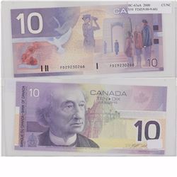 2001 Bank of Canada $10 Replacement note.  BC-63aA, FDZ(9.00M-9.60M), CUNC.  S/N: FDZ9230266. A prim