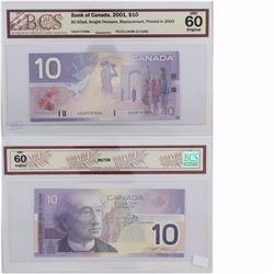 2001 Bank of Canada $10 Replacement note. BC-63aA, FDU(9.240M-10.00M), BCS UNC-60, Original. S/N: FD