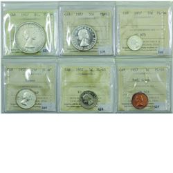 RCM 1957 Set Canada 1-cent PL-65 Cameo, 5-cent PL-65, 10-cent PL-66, 25-cent PL-65 Cameo, 50-cent PL