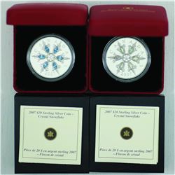RCM Issue Canada 2007 $20 Silver Blue & Iridescent Crystal Snowflake coins with all original mint pa