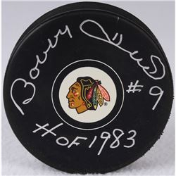 Bobby Hull Signed Blackhawks Logo Hockey Puck Inscribed  HOF 1983  (JSA COA)