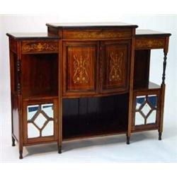 Edwardian Sheraton Revival rosewood sideboard, fitted a pair of bow fronted panelled doors with s…