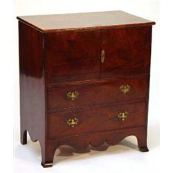 19th century mahogany nightstand, fitted a pair of cupboard doors above two drawers on splayed br…