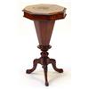 Image 1 : Victorian inlaid walnut trumpet workbox on tripod feet…