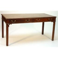 Chippendale style mahogany library writing table with moulded edge above a pair of frieze drawers…