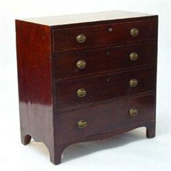 Regency mahogany chest, fitted four graduated long ebony strung drawers on shaped bracket feet…