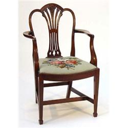 Mahogany open armchair with pierced splat and needlepoint seat…