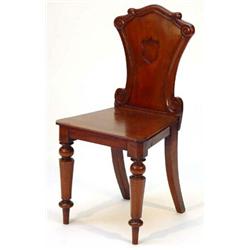 Victorian mahogany hall chair with shieldback and faceted tapering legs…