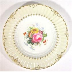 Royal Crown Derby plate, decorated with a panel of flowers onto a gilt and cream ground, signed F…