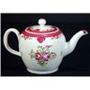Image 1 : Late 18th century Pearlware teapot, hand enamelled with pink and red flowers, 16cm high…