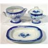 Image 1 : Victorian miniature  flow blue blue and white meat plate, small tureen and cover and large tureen…