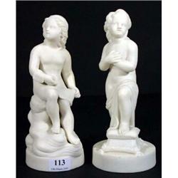 Two Parian figures of scantily clad cherubs on circular bases, 26cm high…