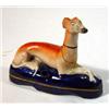 Image 1 : Hand painted Victorian staffordshire greyhound inkwell on a cobalt blue base, 10cm high…