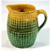 Image 1 : Majolica basketweave and leaf design jug, decorated in greens and yellows, 14cm high…