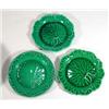 Image 1 : Three green glazed Wedgwood Majolica leaf plates, marks to back, 20cm diameter…