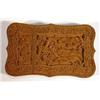 Image 1 : Shaped wooden oriental card case, carved with trees and people…