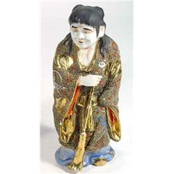 Hand painted and gilded Satsuma pottery figurine of a gentleman in robes, 25cm high…