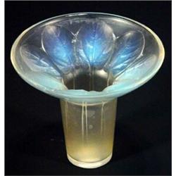 Lalique opalescent glass vase' Violettes'  moulded with a band of leaves, etched mark to base, 16…