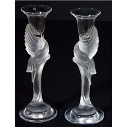 Pair of frosted Faberge dove design candlesticks, 23cm high, marks to base…