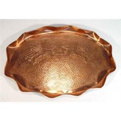 Fluted oval Newlyn style beaten copper fish design tray, 50cm in length…