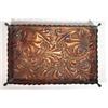 Image 1 : Rectangular copper tray with fluted edge, decorated with stylised leaves, 28cm in length…