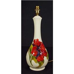 Hand painted Moorcroft 'Hibiscus' patterned table lamp, impressed marks to base, 37cm high…