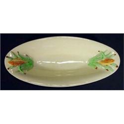 Hand painted Clarice Cliff 'Corn' design dish, 26cm in length, marks to base…