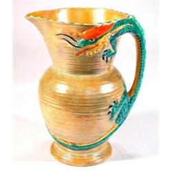Large Burleighware hand painted jug with dragon handle, marks to base, 26cm high…